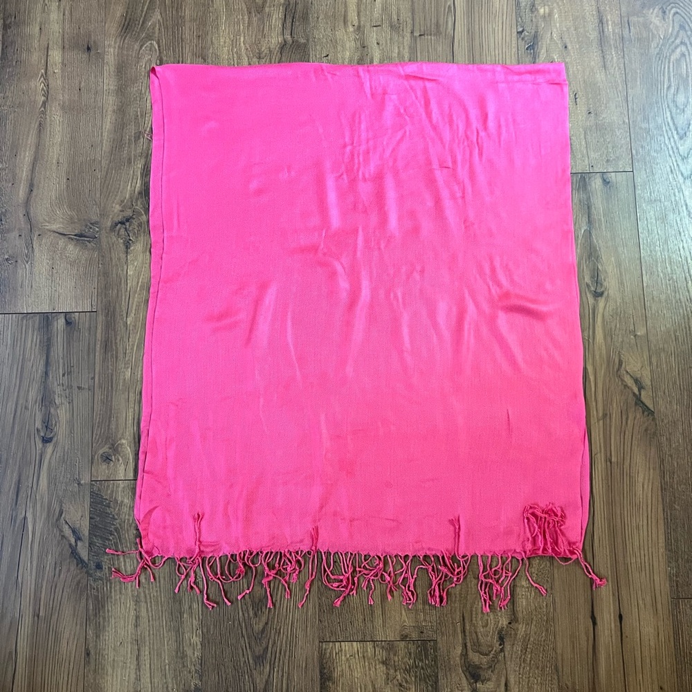 Pink shawl scarf Fringe edges 27”x70”